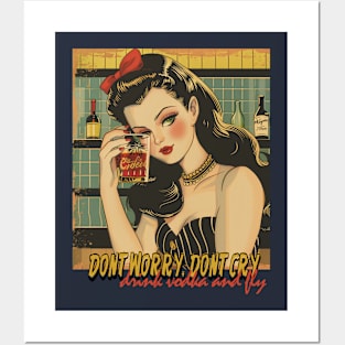 Vintage girl drinking vodka Posters and Art